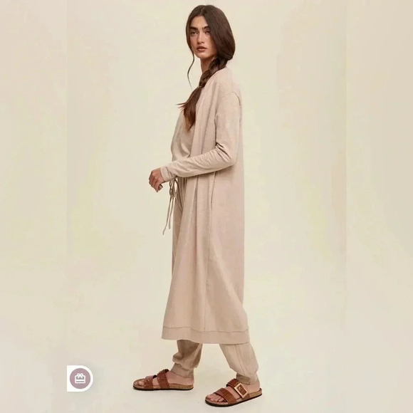 Tan Jumpsuit and Long Cardigan Set | size small - Picture 3 of 13